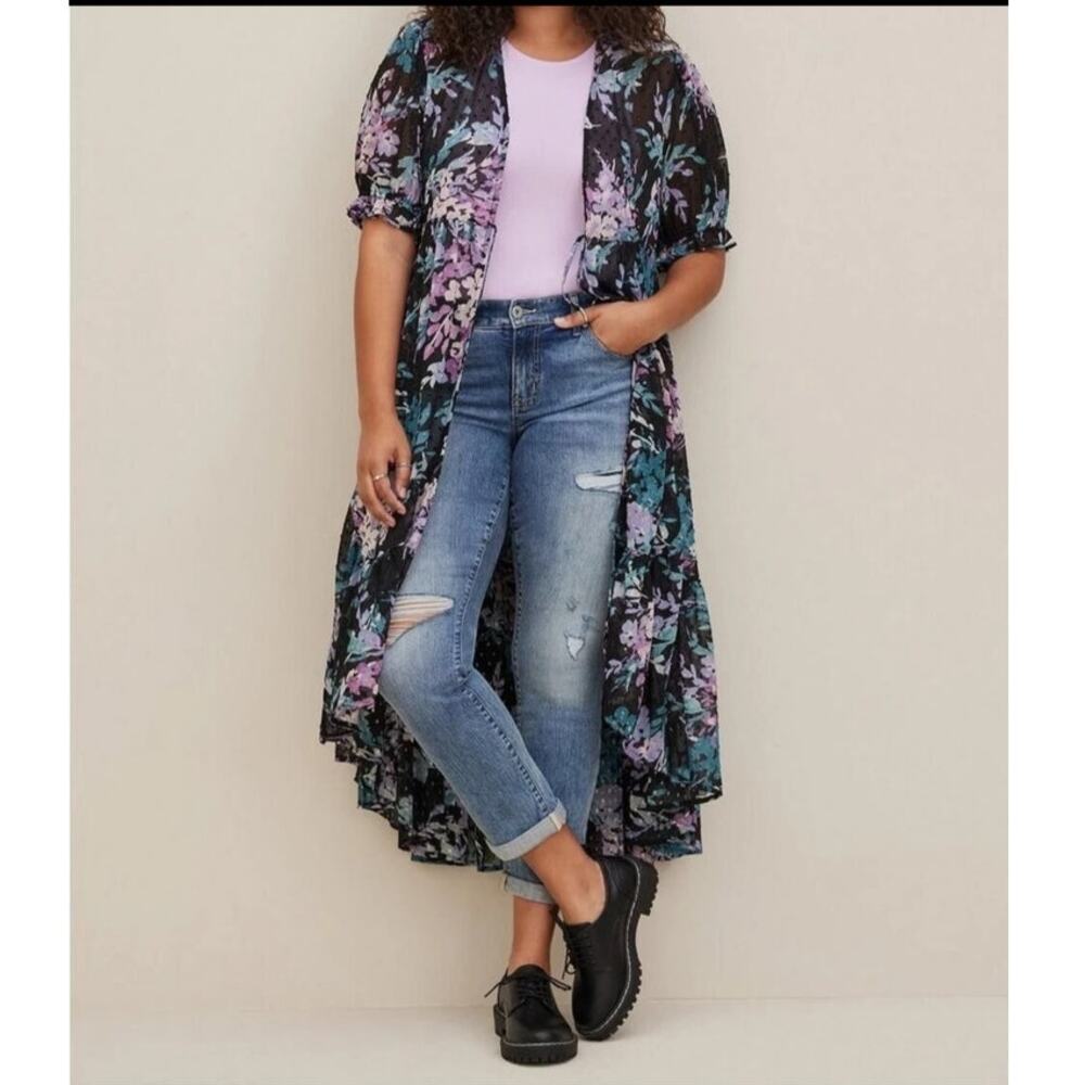 Torried Ruffle Kimono Chiffon Clip Dot - Picture 2 of 4